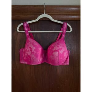 Cacique 44D Hot Pink Lace Bra Plus Size Underwire Full Coverage Sexy